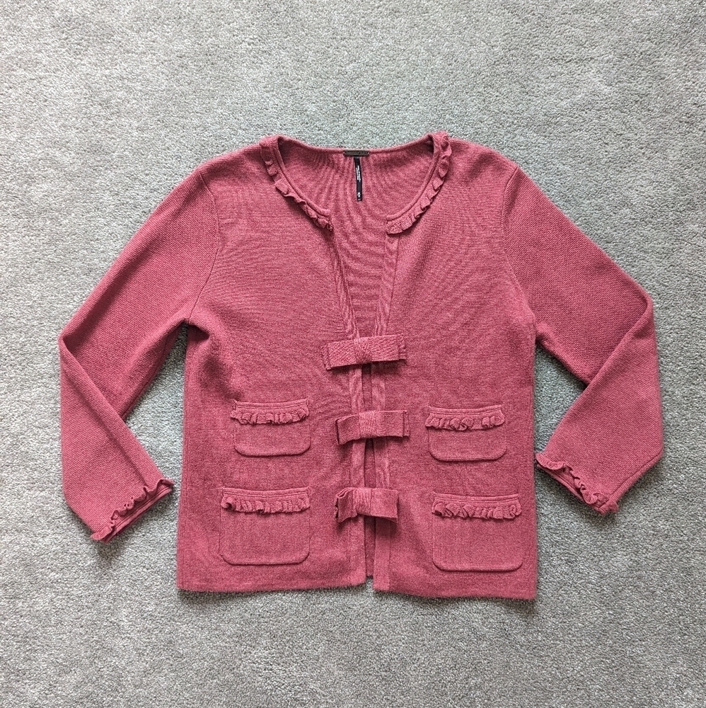 Sandra Angelozzi bow button cardigan sweater women's Medium
